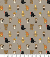 Star Wars Kawaii Characters Print, 100% Cotton Fabric, Taupe